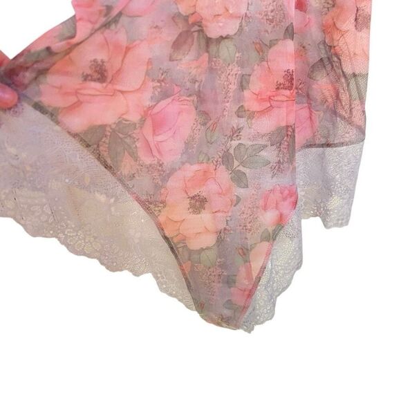 Mapale bodysuit nightie lace up back lace trim floral size 1X/2X - Picture 3 of 8